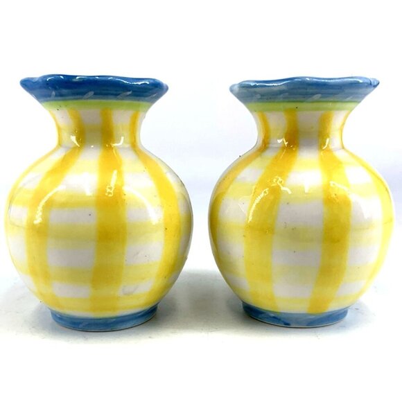 Kimberly Hodges Mini Vases Hallmark Lot of 2 Yellow Blue Porcelain 2.5" Vtg - Picture 5 of 7